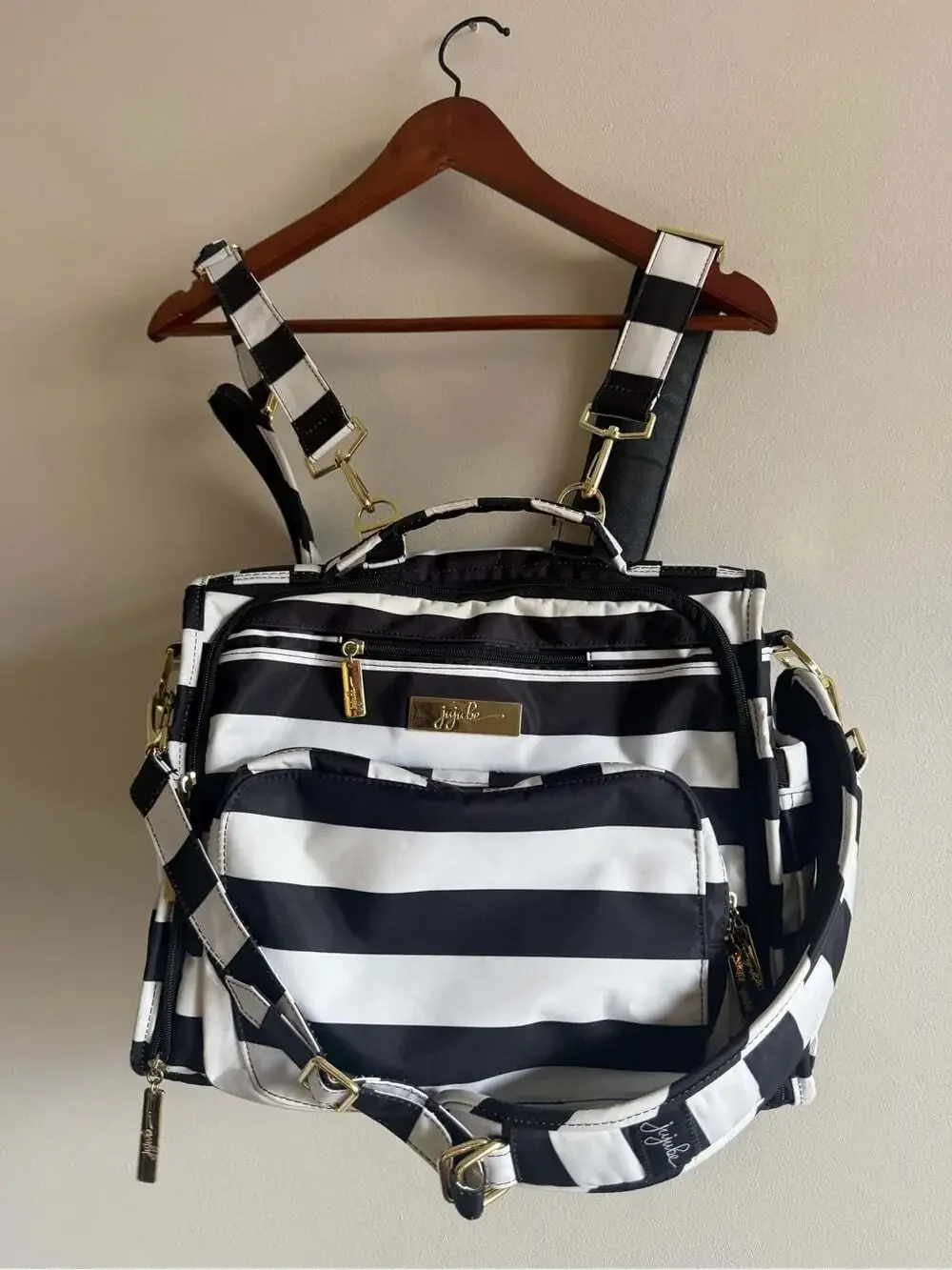 JuJuBe B.F.F. The First Lady Convertible Diaper Bag Black White Gold Luxury Baby
